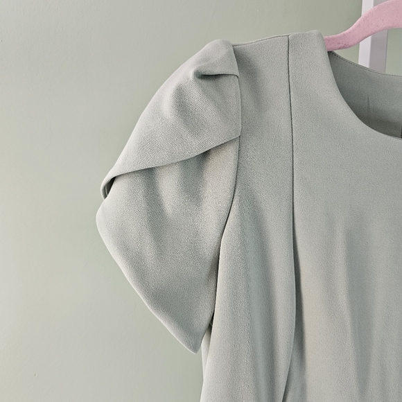 Calvin Klein Crew Neck Short Tulip Sleeve Solid Sheath Stretch Dress Sage Green - Picture 5 of 12